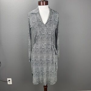 Veronica M Black White Geometric Printed Long sleeve Dress Sz XS Business